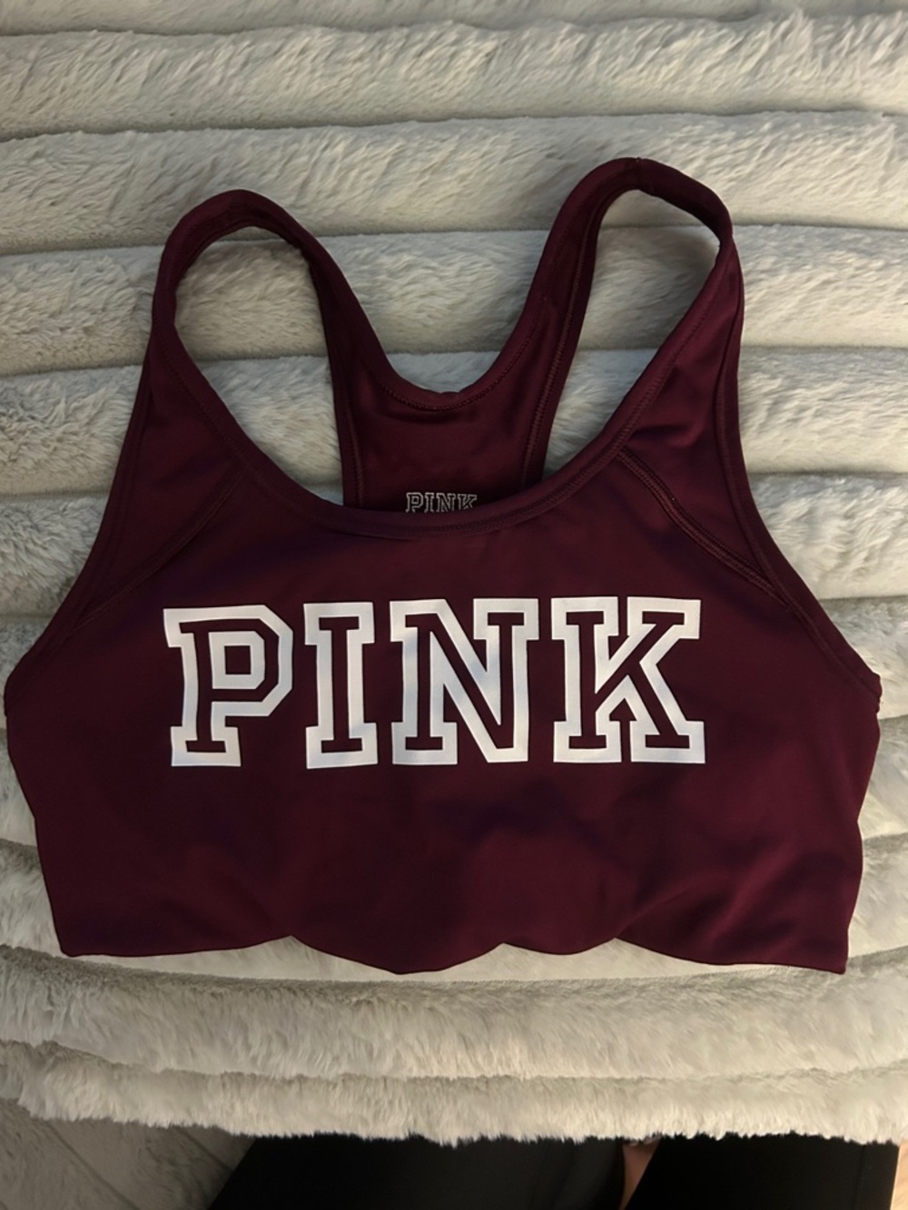VS PINK Burgundy Sports Bra with White Logo